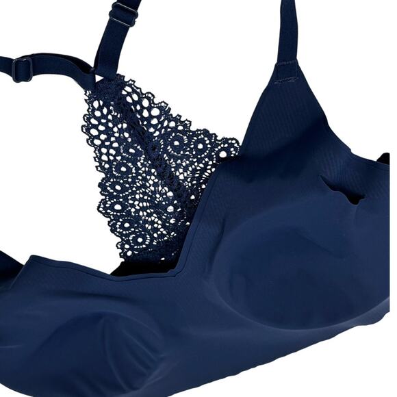 Maidenform Women’s Sports Bra Small Navy Blue Lace Back Bralette Stretch - Picture 4 of 4